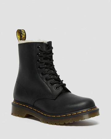 Botas con Cordones Dr Martens 1460 Faux Fur Forro Mujer Negros | MX 613BEX